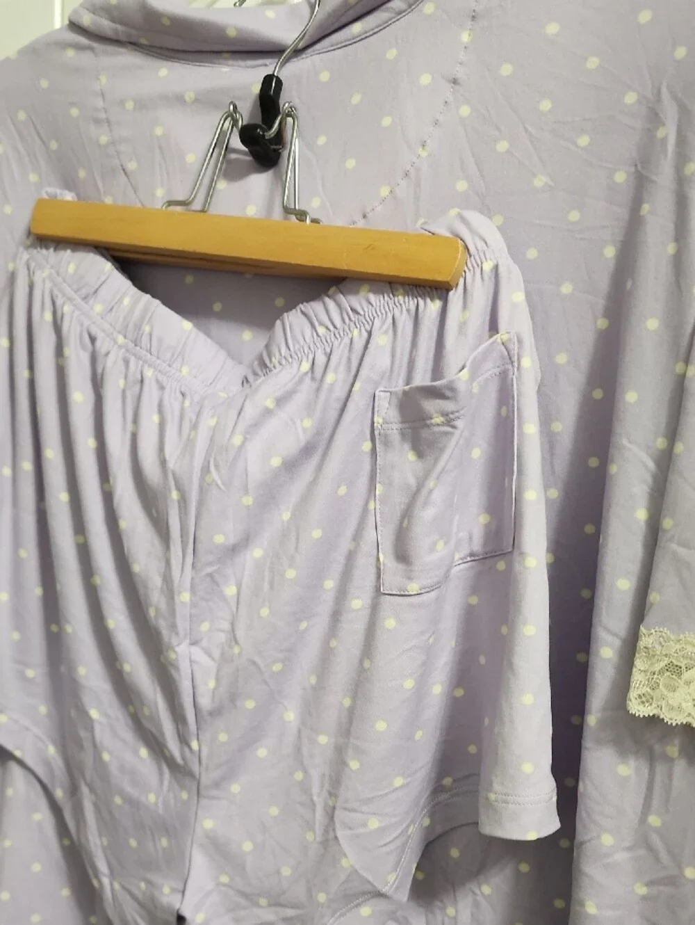 Honey Dew Women’s Lavender Polka Dot Pajama Set with Lace Trim - S